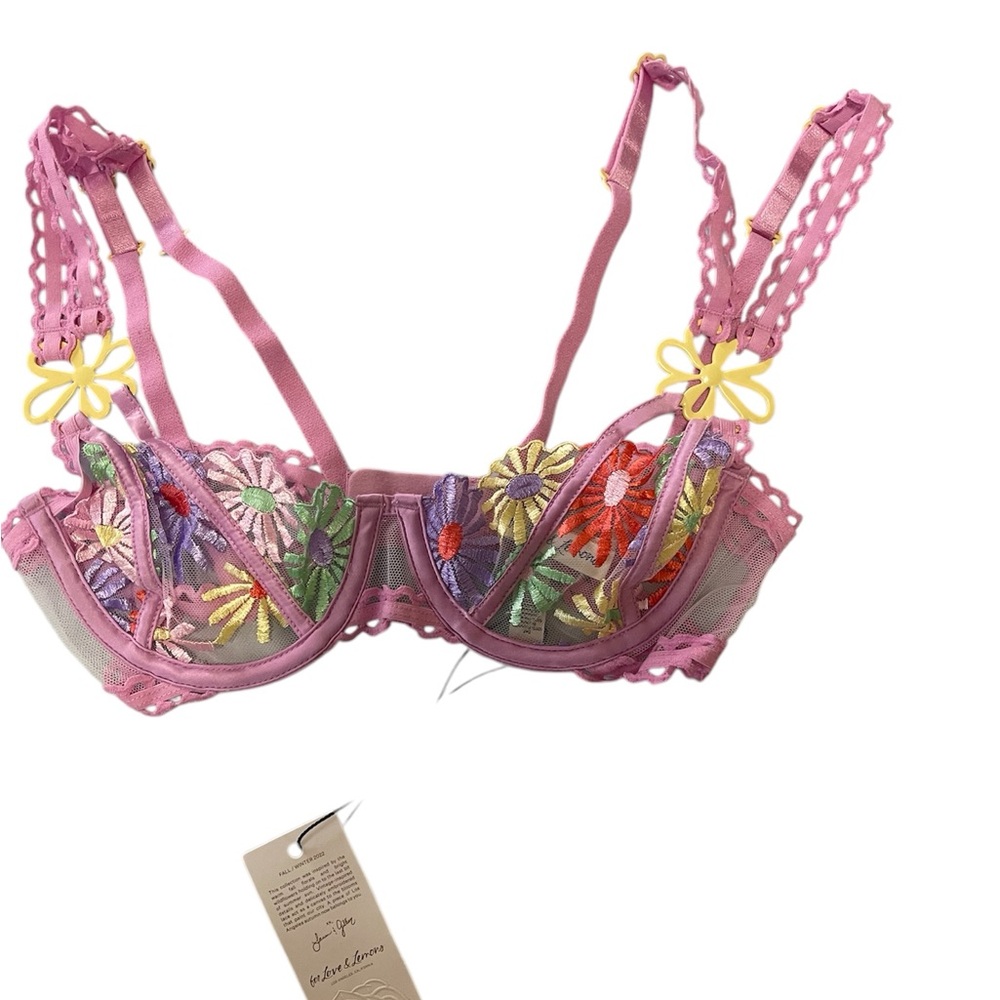 For Love and Lemons Embroidered Pink Bra